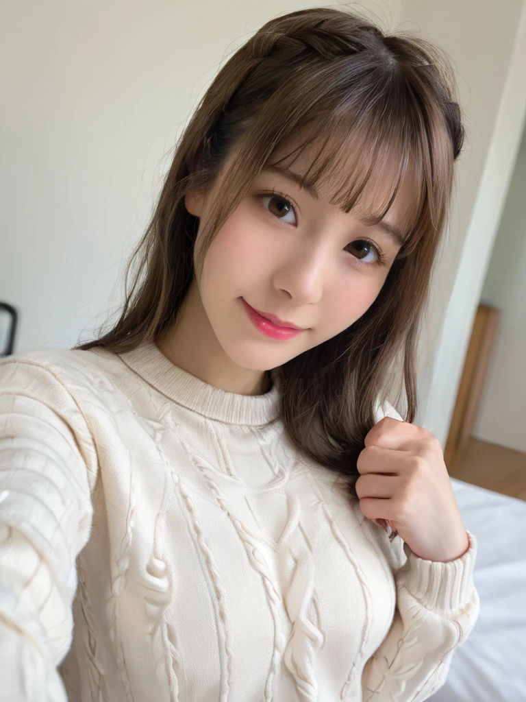 uncensored,source_real, 1girl,upper body, <lora:Momonogi_Kana_Ver.2:0.8>Momonogi kana,sweater,selfie pose,