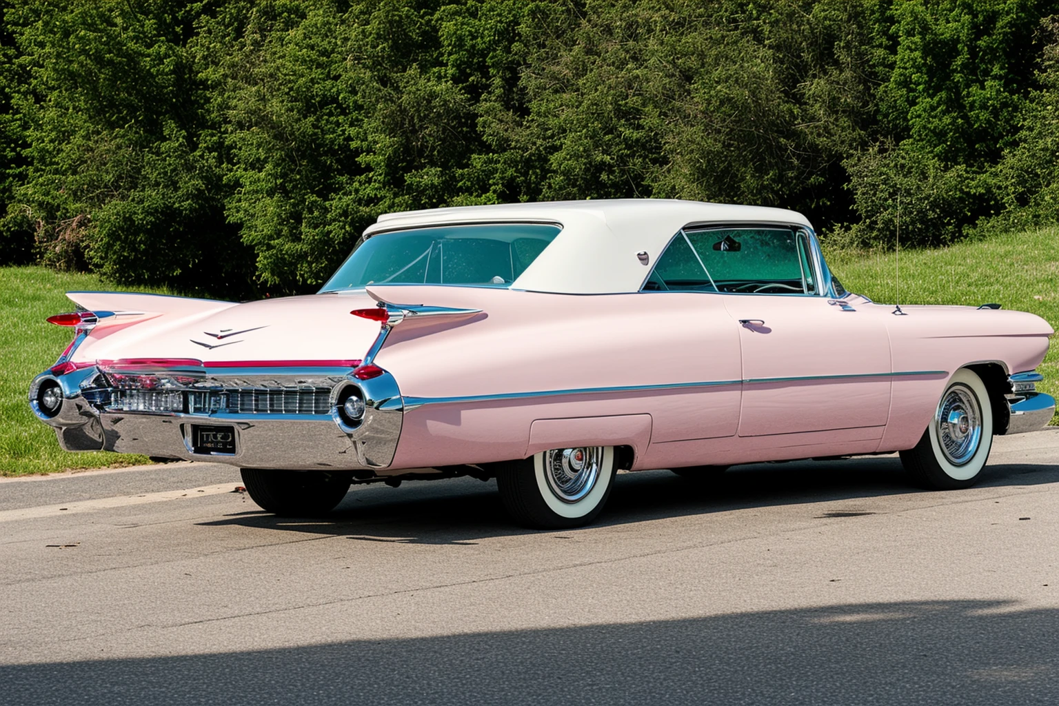 pinkcadillac, ground vehicle, car, vehicle focus, no humans, high detail photography, sharp focus