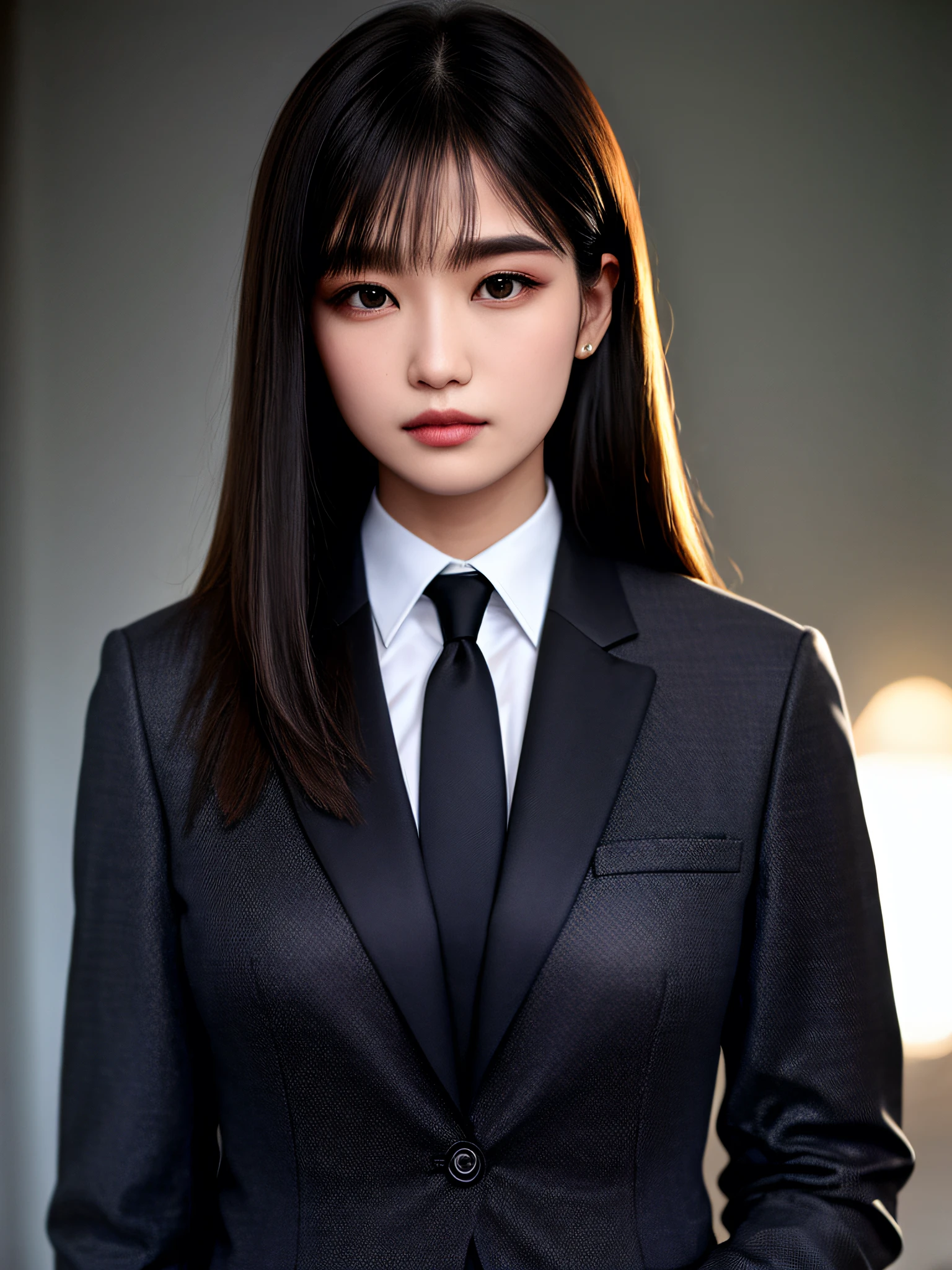 straight hair , suit , tesselation , court , wide-eyed ,
