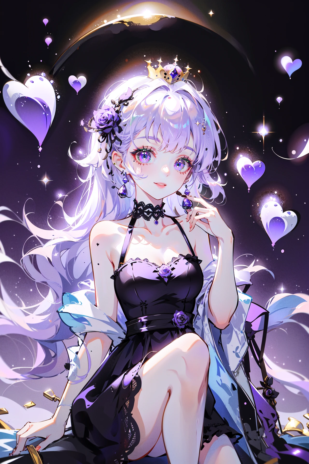 ((best quality, masterpiece, absurbres, super-resolution)) Dark sky, Black rose, cute princess, purple princess dress, <lora:SECONDARY-CORE:1>