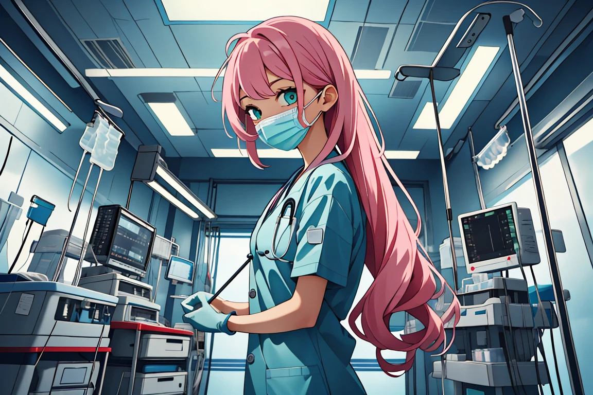 (RAW photo, best quality,facing the viewer,from front), operating room, overhead surgical light,blurred background, focused, dithering,backlighting,
 <lora:CM_Doctor_Emergency_Surgery_V2.0-000004:0.9> doctor emergency exam, 1girl, solo, surgical mask, intravenous drip, hospital bed, stethoscope, ceiling light, 
<lora:Momoka Hanamura_CSC_V1.0:0.7> momoka hanamura, long hair, tsurime, pink hair, green eyes,