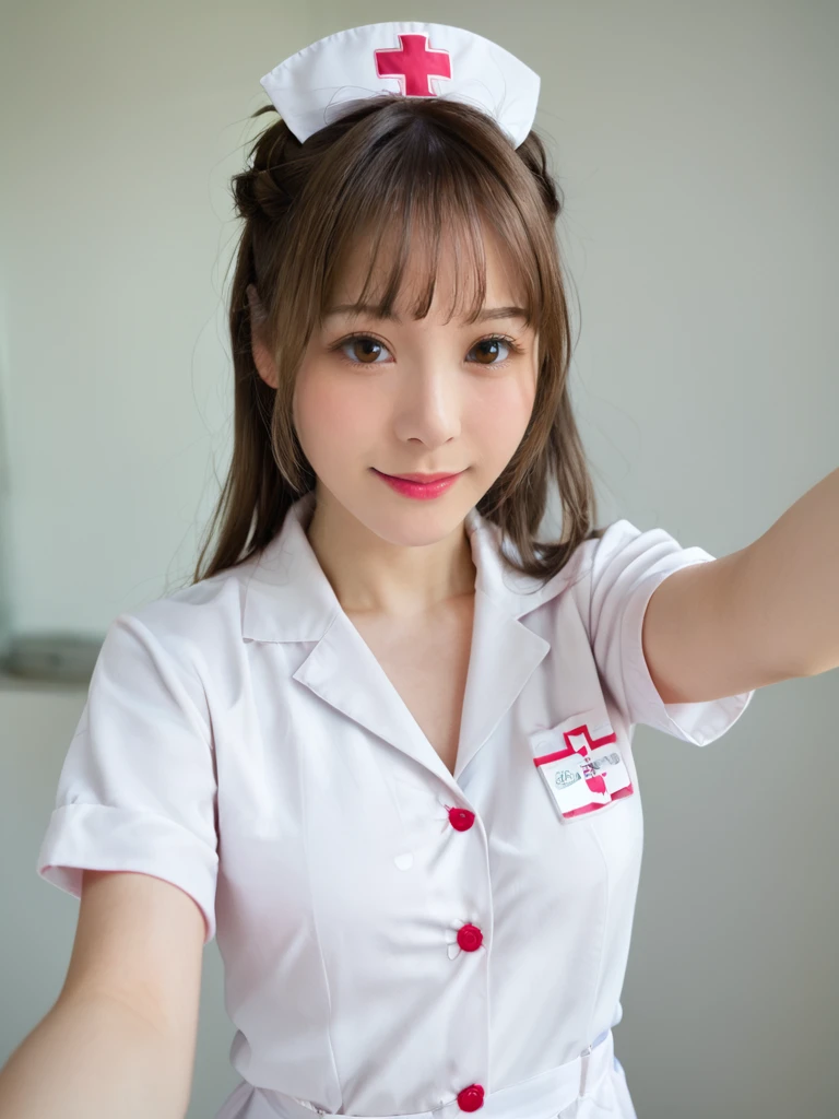 uncensored,source_real, 1girl,upper body, <lora:Momonogi_Kana_Ver.2:0.8>Momonogi kana,sweater,selfie pose,nurse costume,