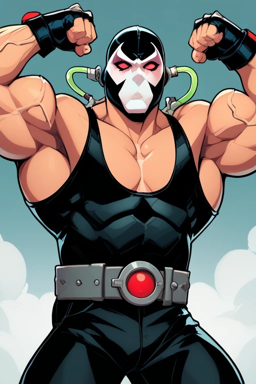 score_9, score_8_up, score_7_up, masterpiece, high quality, BREAK
 <lora:Bane DC ComicsPonyLoRA:1>bne, mask,red eyes, blank eyes, tube, cable, top, veins, fingerless gloves, belt, pants, flexing
 <lora:CherryMouseStreetStylePonyLyco:1>  uncensored,,  nose, lips, solo