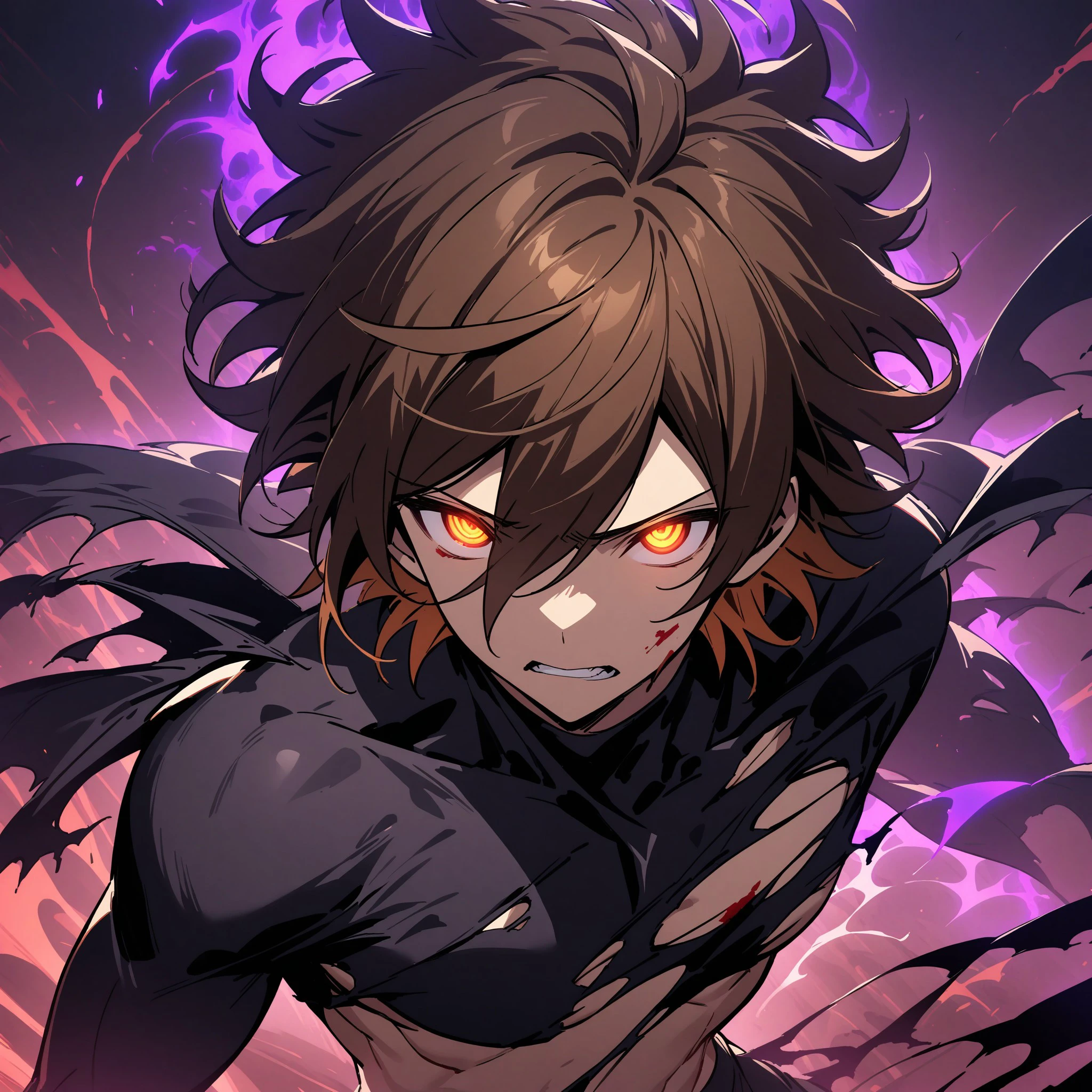 (masterpiece), best quality, expressive eyes, perfect face, 1boy, issei_hyoudou, brown hair, brown eyes, hair between eyes, fit body, 1Torn clothes, blood, looking at the viewer, ((glowing eyes)), bristly hair, dark energy, dark aura, <lora:c76b28b7-ad96-4996-b6e2-7af13b1e34e9:0.7>, <lora:3f80a3be-cf48-402f-9a49-394222c95720:0.7>