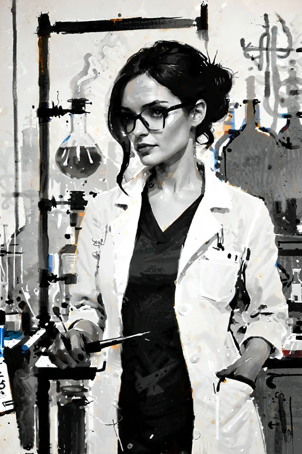 rough charcoal sketch, bold lines, smudges, lab coat, woman in a bio lab <lora:TrueToLifeSDXL-Sketch:0.5>