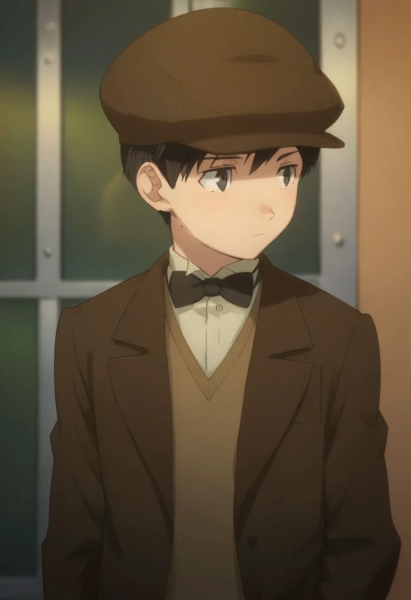 score_9, score_8_up, score_7_up, source_anime, highly detailed, 
meyer, 1boy, male focus, hat, solo, anime coloring, bow, bowtie, black hair, upper body,
jacket, black bow, brown jacket,
indoor,