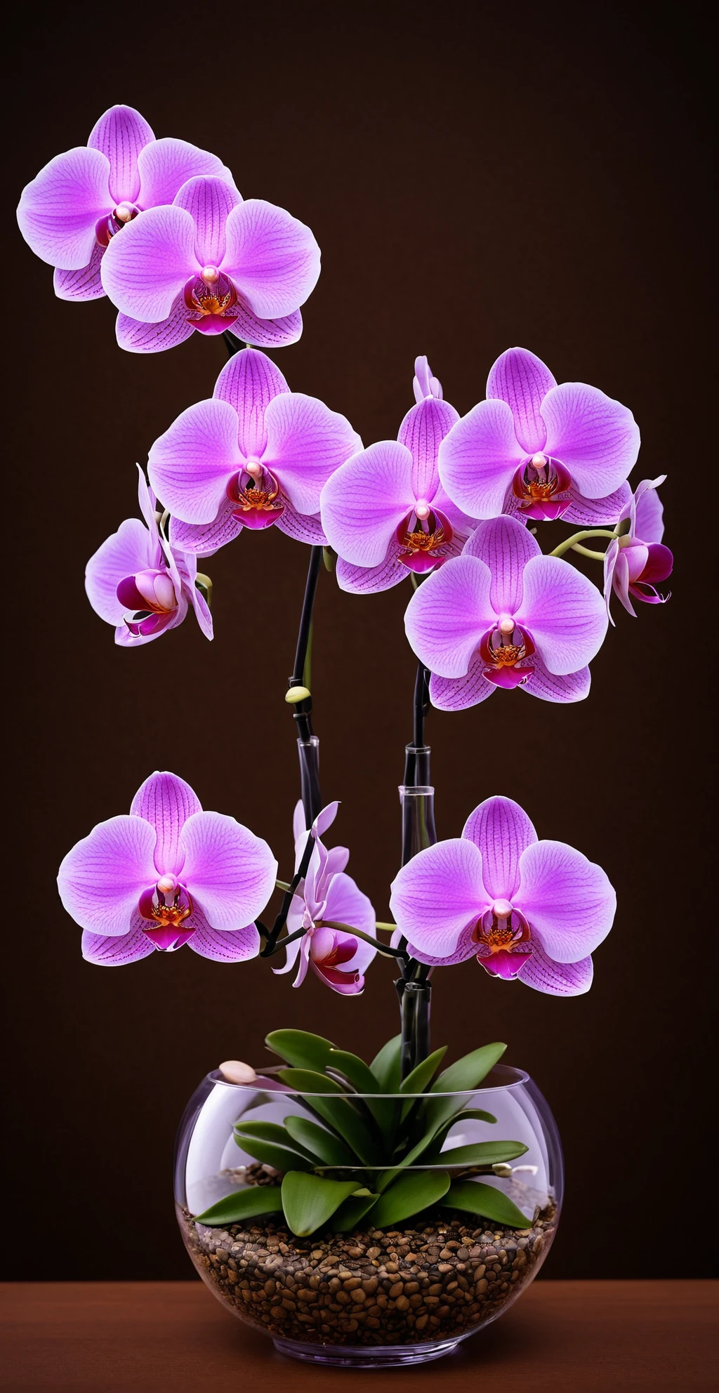 Stillvase,Phalaenopsis orchids are planted in the vase,Centered,Keep 10 pixels of blank space up and down
