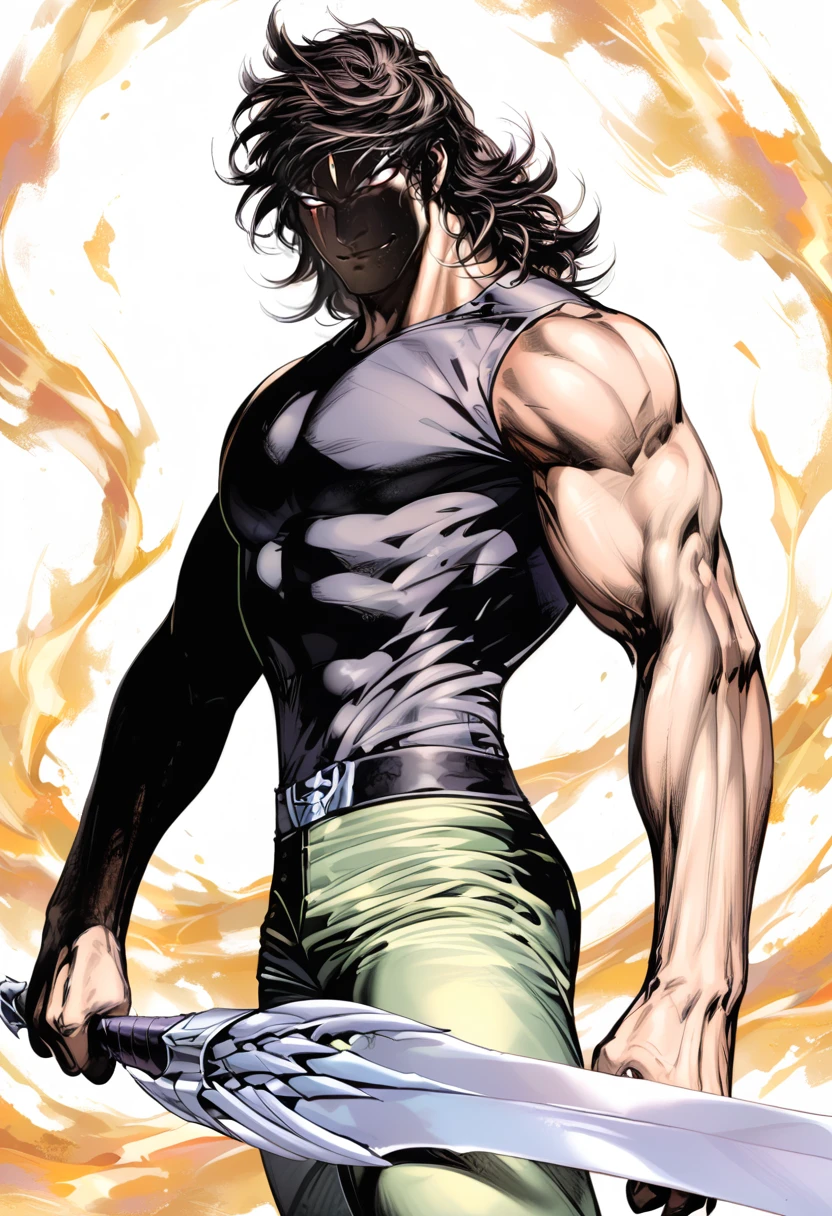 A young man with short gray hair, completely white skin, pale skin, resolute eyes, handsome face, serious expression, a metal collar around his neck, his upper body is bare, a slender yet muscular build, a purple demon tattoo is on his left shoulder, a black and white belt, cloth trousers, emitting a purple aura, he stands in a mining valley, the ground around him glowing red and cracking open, this character embodies a finely crafted fantasy-style slave warrior in anime style, exquisite and mature manga art style, dramatic, high definition, best quality, highres, ultra-detailed, ultra-fine painting, extremely delicate, professional, perfect body proportions, golden ratio, anatomically correct, symmetrical face, extremely detailed eyes and face, high quality eyes, creativity, RAW photo, UHD, 32k, Natural light, cinematic lighting, masterpiece-anatomy-perfect, masterpiece:1.5