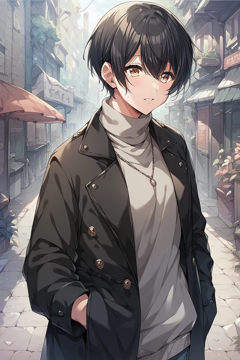 score_9, score_8_up, score_7_up, score_6_up, 1girl,
 <lora:Miyake_Aoi:0.9> aoi, black hair, short hair, black coat, gray sweater, hands in pockets,