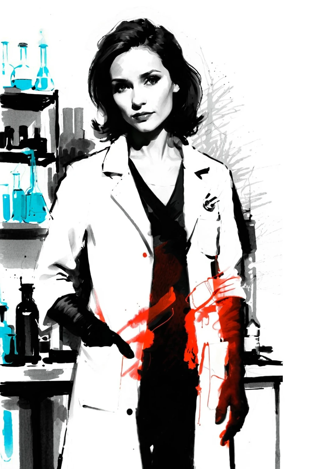 rough charcoal sketch, bold lines, smudges, lab coat, woman in a bio lab <lora:TrueToLifeSDXL-Sketch:0.3>