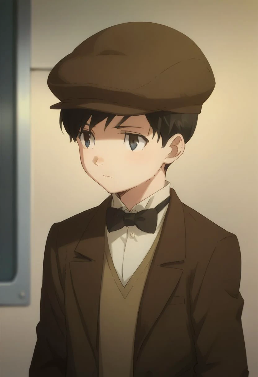 score_9, score_8_up, score_7_up, source_anime, highly detailed, 
meyer, 1boy, male focus, hat, solo, anime coloring, bow, bowtie, black hair, upper body,
jacket, black bow, brown jacket,
indoor,