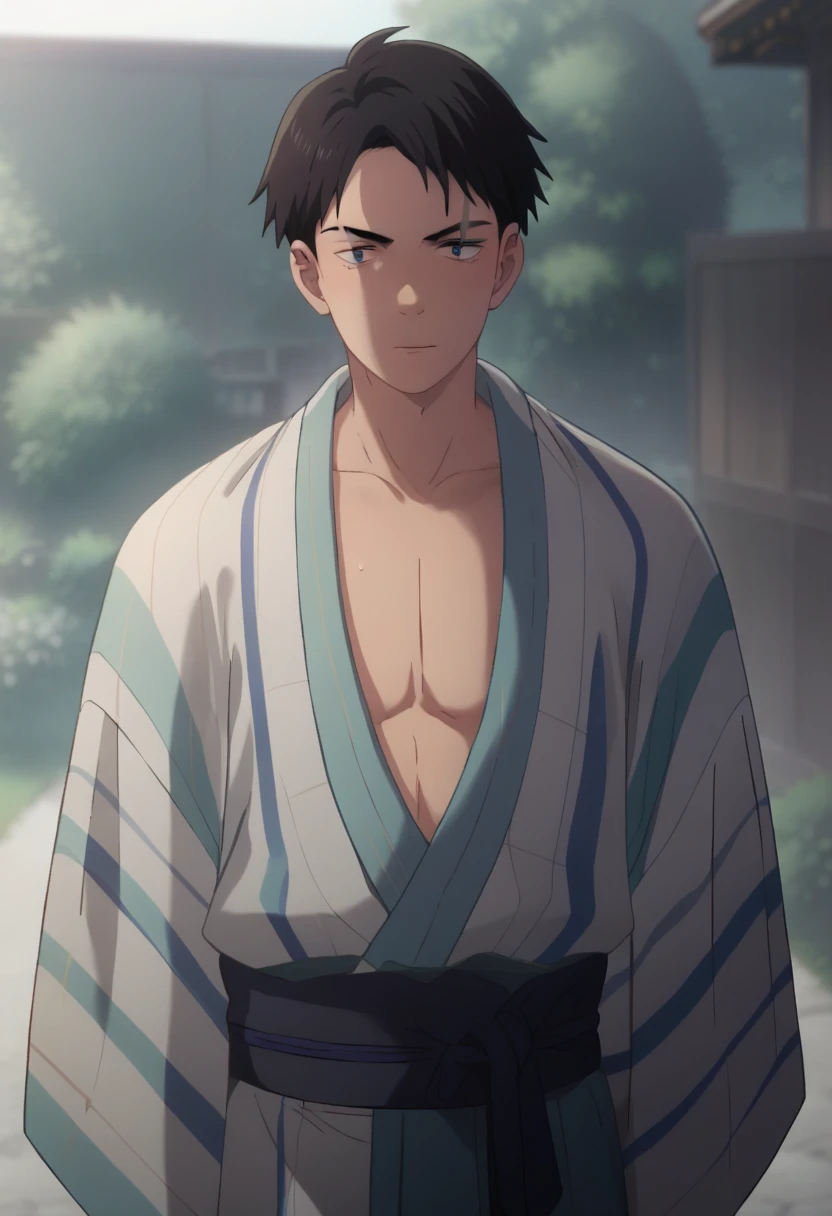 score_9, score_8_up, score_7_up, score_6_up, detailed, cowboy shot,best quality ,source_anime, male focus,
mizuki, black hair, blue eyes,japanese clothes, kimono, scar on eye, 1boy, solo<lora:EMS-406073-EMS:1.000000>