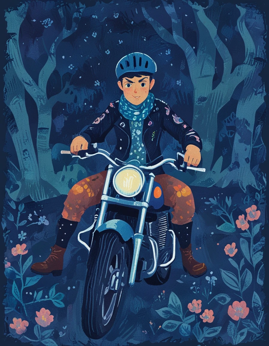 biker gouache paint <lora:CBS_novuschroma04 style:1.5> novuschroma04