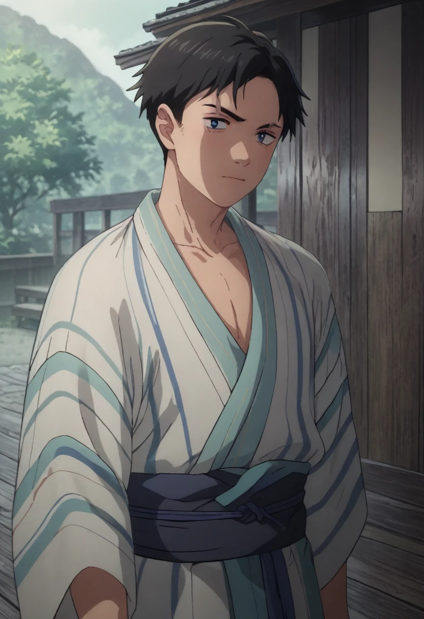 score_9, score_8_up, score_7_up, score_6_up, detailed, intricate details,cowboy shot,best quality ,source_anime, male focus,
mizuki, black hair, blue eyes,japanese clothes, kimono, scar on eye, 1boy, solo<lora:EMS-406073-EMS:1.000000>, <lora:EMS-313996-EMS:1.000000>