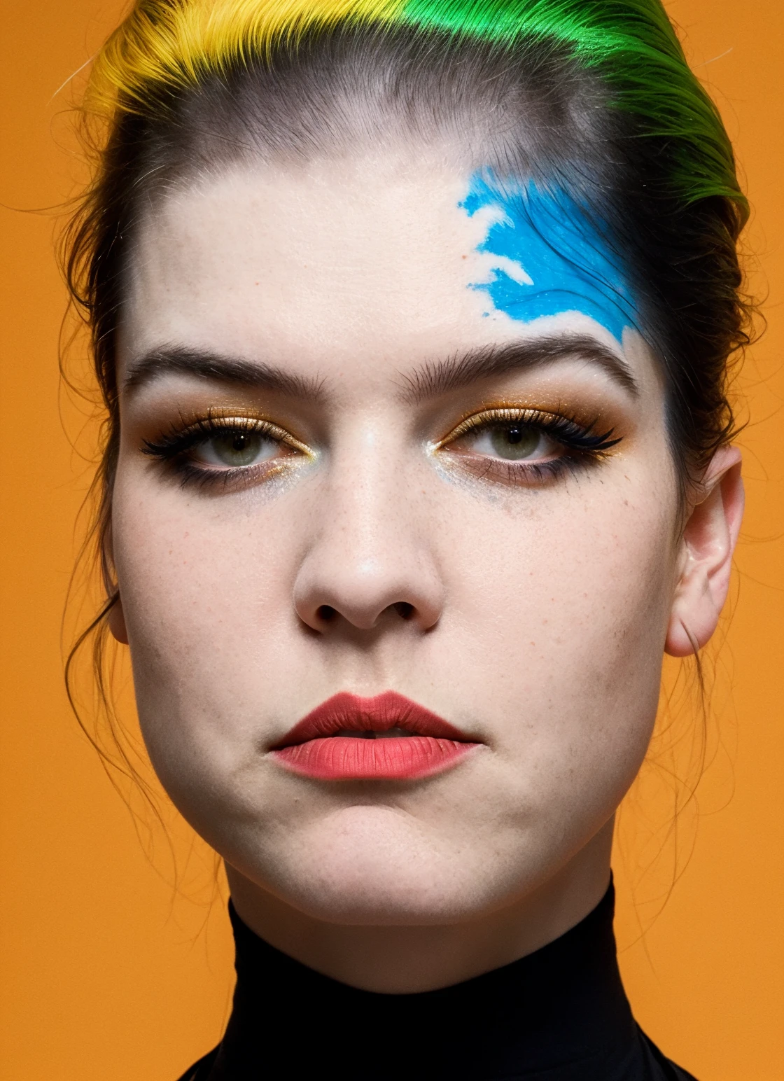 intricate portrait photo of beautiful sks woman, cn ink, blue background, eyeshadow <lora:cn_ink:0.6>
skindentation, <lora:skindentation_1:0.15> <lora:skinup:0.15>
<lora:locon_perfecteyes_v1_from_v1_64_32:0.2> perfecteyes,
(metart), best quality, ultra high res, 8K, raw,
(highly detailed skin, fully sharp: 1.2),
(epiCPhoto:0.6) <lora:skin_slider_v2_1_FACE:0.3>, matte skin, pores,,
A stunning intricate full color portrait,, portrait of ((sks woman)) by Flora Borsi, style by Flora Borsi, bold, bright colours, orange Mohawk haircut, ((Flora Borsi)), <lora:locon_prostracja_v1_from_v1_64_32:0.7> <lora:lora-small-prostracja-v1:0.65>