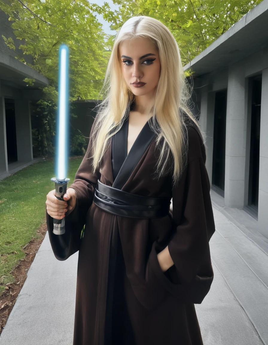 score_9, score_8_up, score_7_up,
detailed, realistic,
rating_safe,
glyra wearing ((j3di robe)),looking at viewer, serious, focused,holding lightsaber,makeup,
long hair,
outdoors, detailed futuristic background,
 <lora:grace_lyra_v3:1>
 <lora:jedi_r2:0.6>