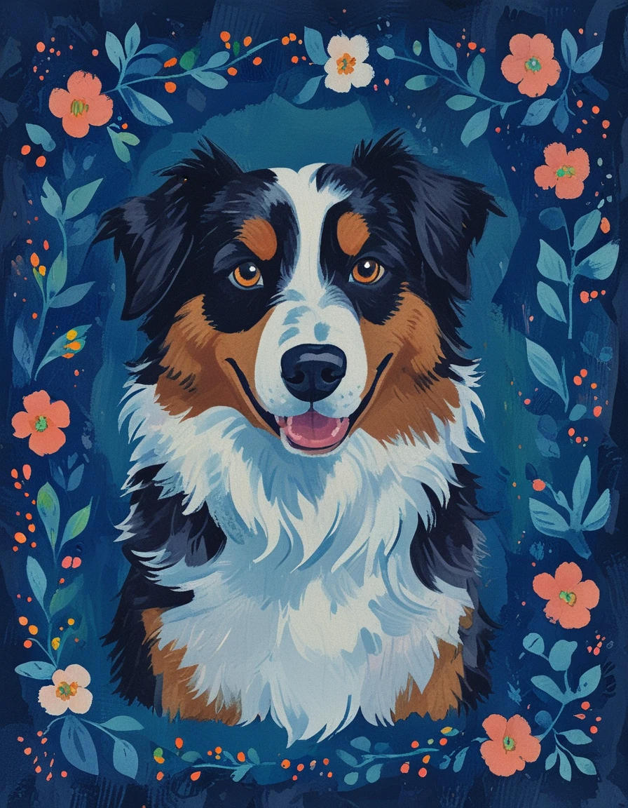 australian shepherd dog novuschroma04 gouache paint <lora:CBS_novuschroma04 style:1.5>