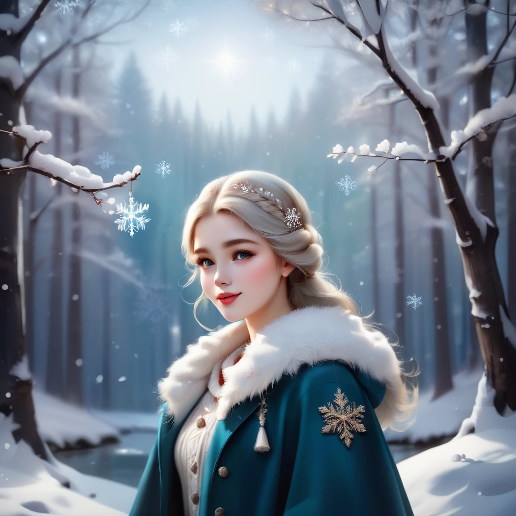 <lora:Pony Snow Princess v1.-000007:0.8>,
score_9,score_8_up,score_7_up,1girl with prominent eyes,standing in a snowy winter forest,snowflakes gently falling on her,trees heavily laden with snow,expression of serene determination,wearing warm,stylish black winter attire,soft glow from the snow's reflection on her face,capturing the tranquility of the scene,in a digital painting,ultra clear,with a touch of magical realism,portraits,