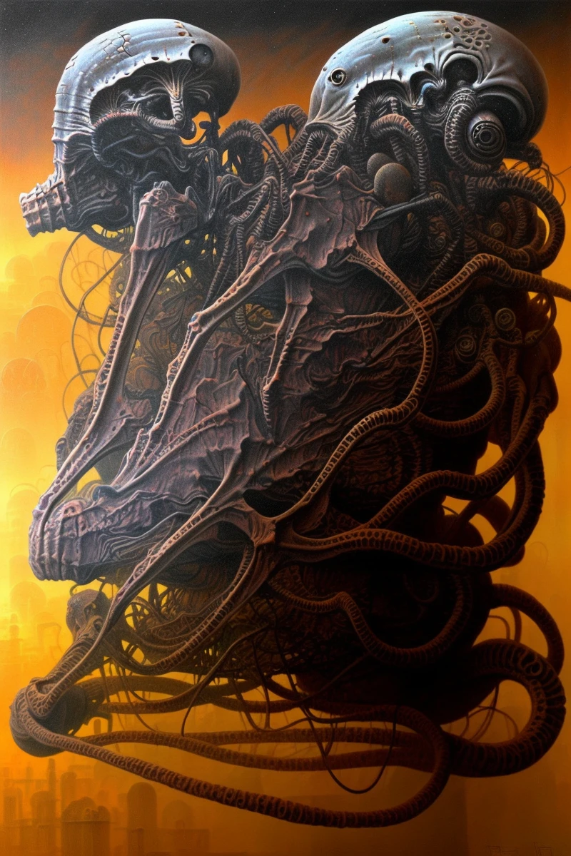 eldritch crature wandering, surrealist,