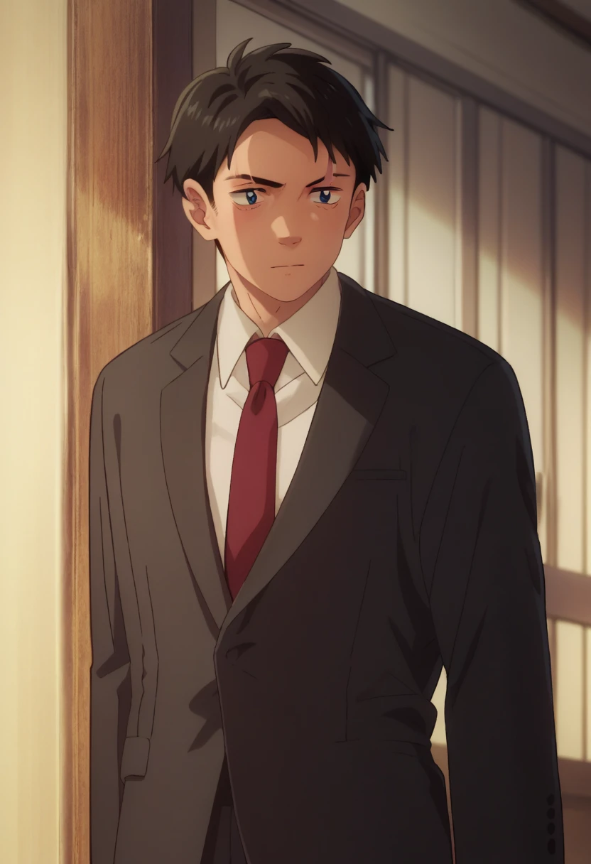 score_9, score_8_up, score_7_up, score_6_up, detailed, cowboy shot,best quality ,source_anime, male focus,
mizuki, black hair, blue eyes, formal, white shirt, red necktie, scar on eye, 1boy, solo, black jacket,score_5_up<lora:EMS-406073-EMS:1.000000>