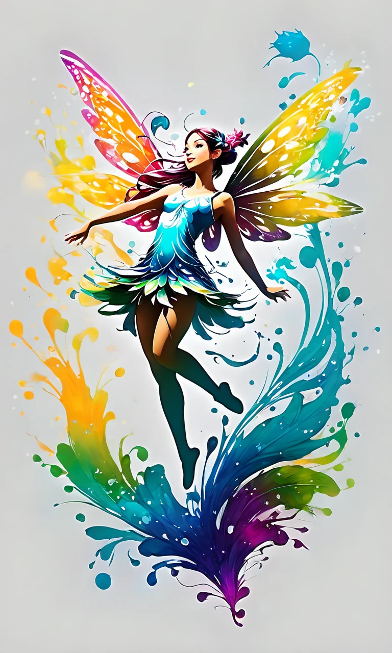 a mythical fairy floating, paintsplashsdxl, <lora:paintsplashsdxl:1>, vibrant color, best quality, masterpiece, cute,