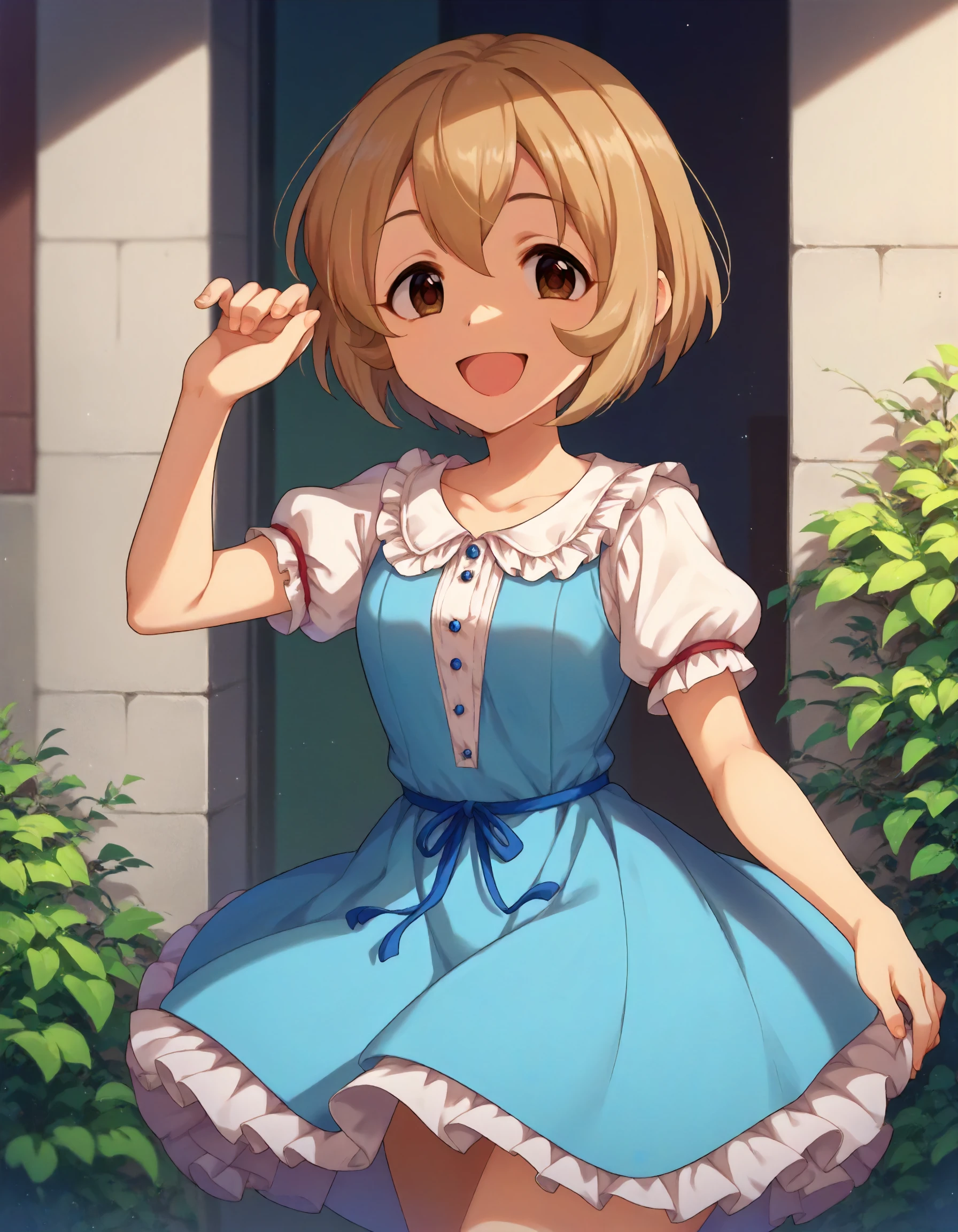 score_9, score_8_up,score_7_up,1girl,solo,cowboy shot,looking at viewer,smile,open mouth,
<lora:kogakoharu_ponyXLV6:0.8>,cgkk,light brown hair,brown eyes,short hair,dress