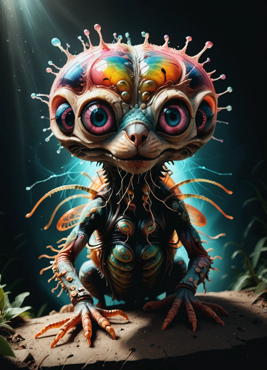 (((obra-prima)), Create a cute alien with tattoos, looking-into-camera, retrato