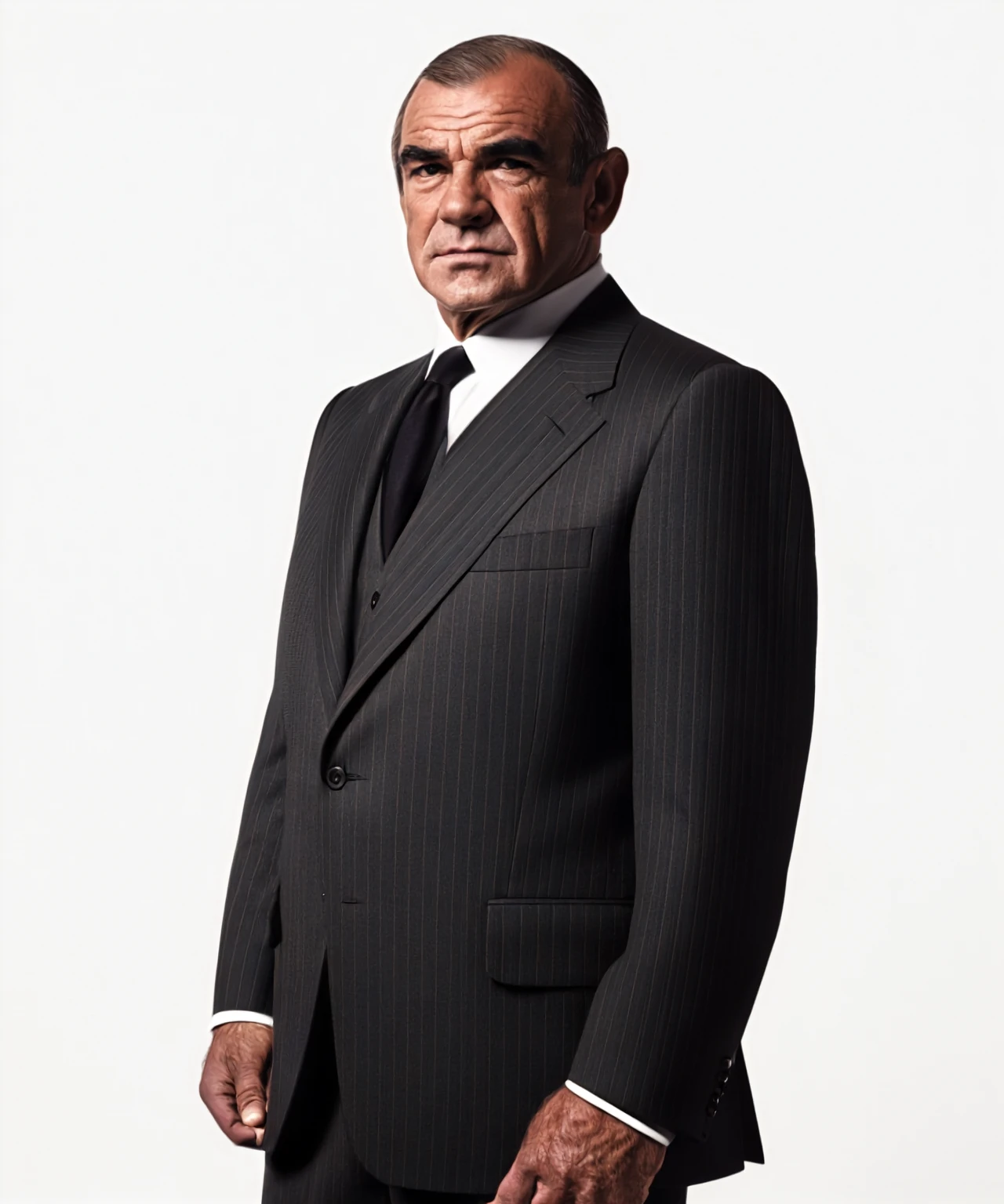 Sean Connery standing for a promotional photo as JAmes Bond in a suit against a simple background, cinematic, 4K