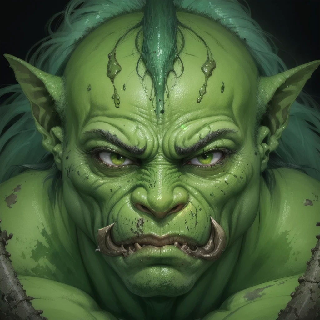 hit_yon style, ugly troll, pimples, green skin, focus on face, enemy, close up on face, color illustration, painting, <lora:Hitoshi_Yoneda_style:1>