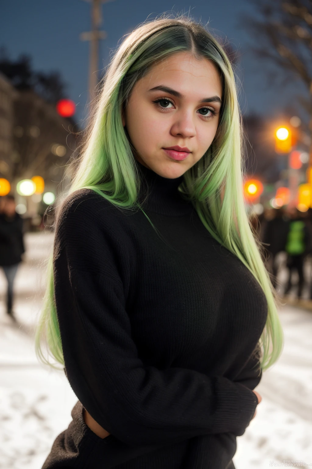 extreme close headshot of d0nna_n0texist concealing tight black woollen sweater looking at the camera, Bokeh effect, dynamic lighting, photorealistic, high detail