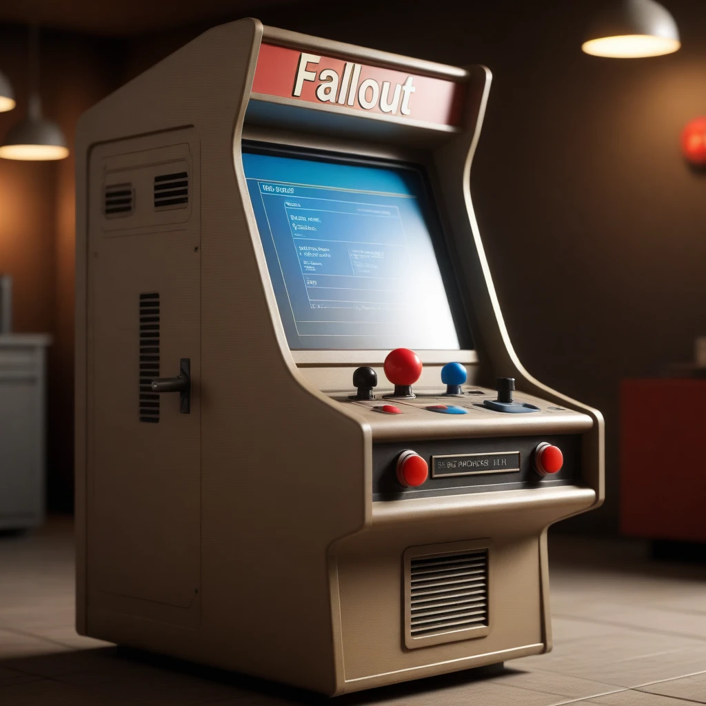 A detailed shot of a classic arcade machine, showcasing its vibrant retro design, joystick, and buttons. The machine has bold, defined outlines and realistic textures, blending the aesthetics of ([Product_Design_Render_By_Blender|Moebius|Fallout_5|Ralph McQuarrie (Star Wars)|Syd Mead|modern-cartoon-hardline-style of Sterling Archer|Minority Report]:3). [(many ultrasmall details: 1.2):(very detailed ultrasmall edges and microrelief:1.5):0.7]: 0.4]: 0.2], BREAK raw, empathic movie still, (dutch angle style:1.4), cinematic, raw, analog, film grain, cinemascope




(photorealistic_Fallout_Style:2.3)