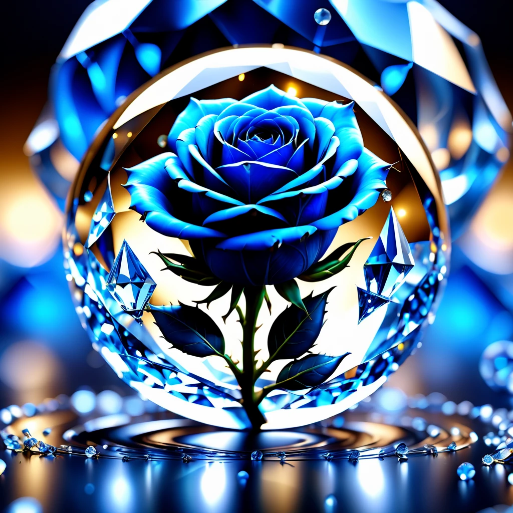 a blue rose between diamonds Jed-Gball   <lora:Jed-Glassball:0.7>, UHD, octane render