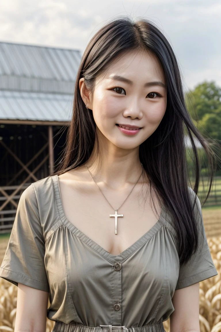 attractive korean woman, ripped muscle, muscular body, small breast, pale skin, smile(blush), nude, cross necklace, sixpack abs, [ultra detailed skin:1.2], brown hair, wavy hair, 8k uhd, pussy, full body, crowd, public, temple, standing,