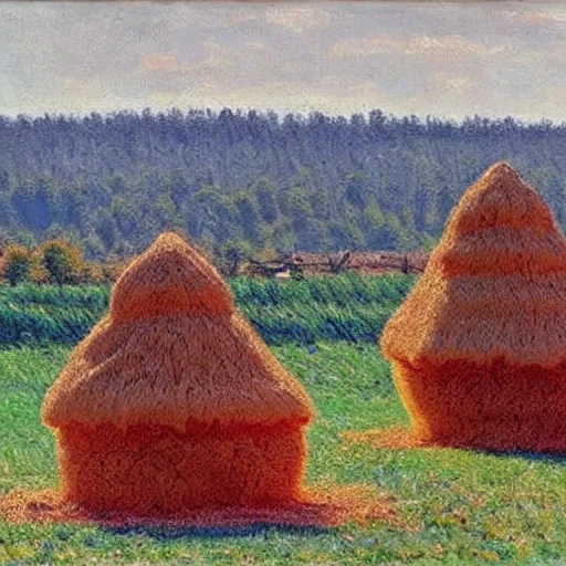 monai, no humans, outdoors, tree, grass, sky, hay bale, mountain