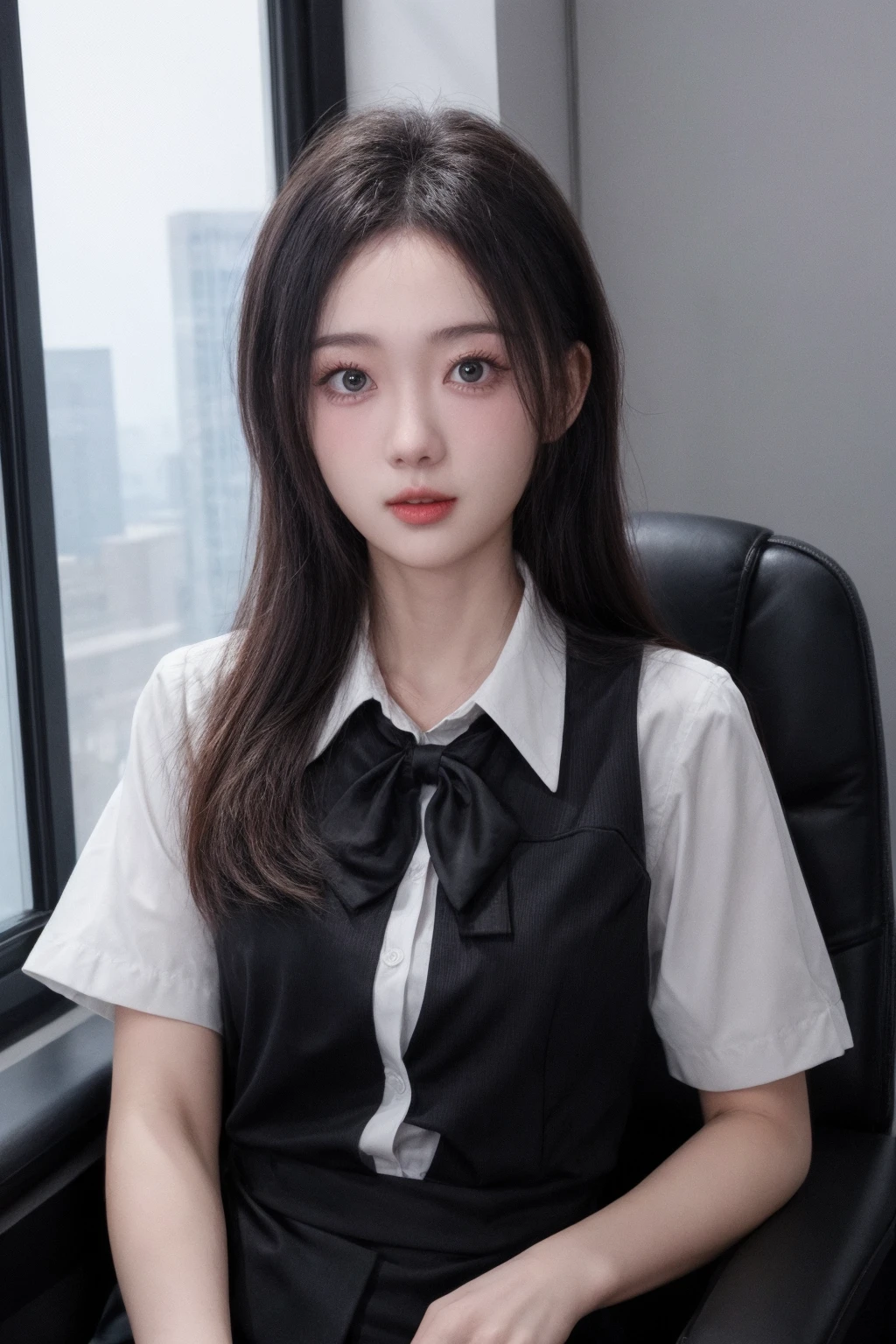 girl, high quality,  looking at viewer,upper body,office lady, office, sitting, black pantyhose, collared shirt, center opening, 
<lora:add_detail:1>    <lora:linger_v1-000007:0.45>  <lora:ip-adapter:0.65>