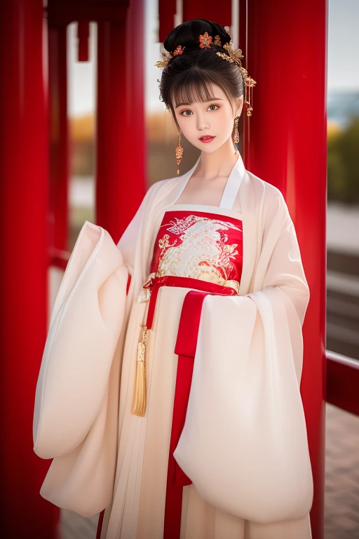 ltra-detailed,highly detailed,best quality,masterpiece,illustration,realistic,photorealistic,
1girl, solo, collarbone, 
keziqun, hanfu, china dress, chinese clothes, sash, see-through, robe, bandeau, 
long sleeves, wide sleeves, sleeves past wrists, sleeves past fingers, 
jewelry, earrings, 
long hair, hair bun, parted bangs, hair ornament, 
looking at viewer, upper body, 
indoors, east asian architecture, window, city, water, bridge, 
 <lora:hanfu_keziqun_v1_04:0.7>