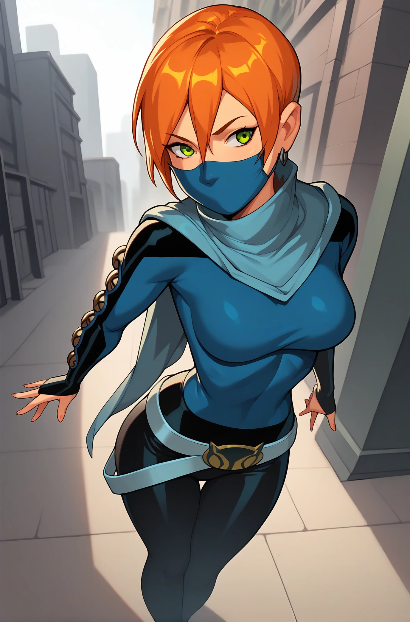 score_9, score_8_up, score_7_up, score_6_up, vivid colors, shiny skin, skindentation, deep skin, depth of field, high quality, highres, (dynamic angle,dynamic pose), source_cartoon
futuregwenxl, 1girl, solo, medium breasts, green eyes, belt, hood, shirt, long sleeves, scarf, looking to the side, mask, orange hair, hood up, cape, mouth mask, hooded bodysuit, city, gwen tennyson
BREAK
masterpiece,high quality
<lora:Future_Gwen_Ben10Pony:0.9>