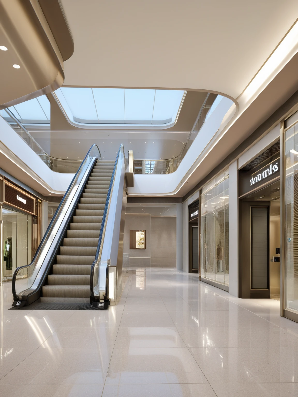 <lora:JJsShoppingMall_XL2:1>, ((Shopping Mall)),((masterpiece)) , ((best quality)), soft lighting, high quality, indoors, building, scenery,real world location, sign, sunlight, sky, daytime, enough detail, high resolution, super realistic, Photorealistic, highly detailed,reflection,glass, elevator, hall way, white ceiling, reflection floor, train, stainless, tiles floor, door, post, banner, stairs, . Clean lines, geometric shapes, minimalist, modern, architectural drawing, highly detailed