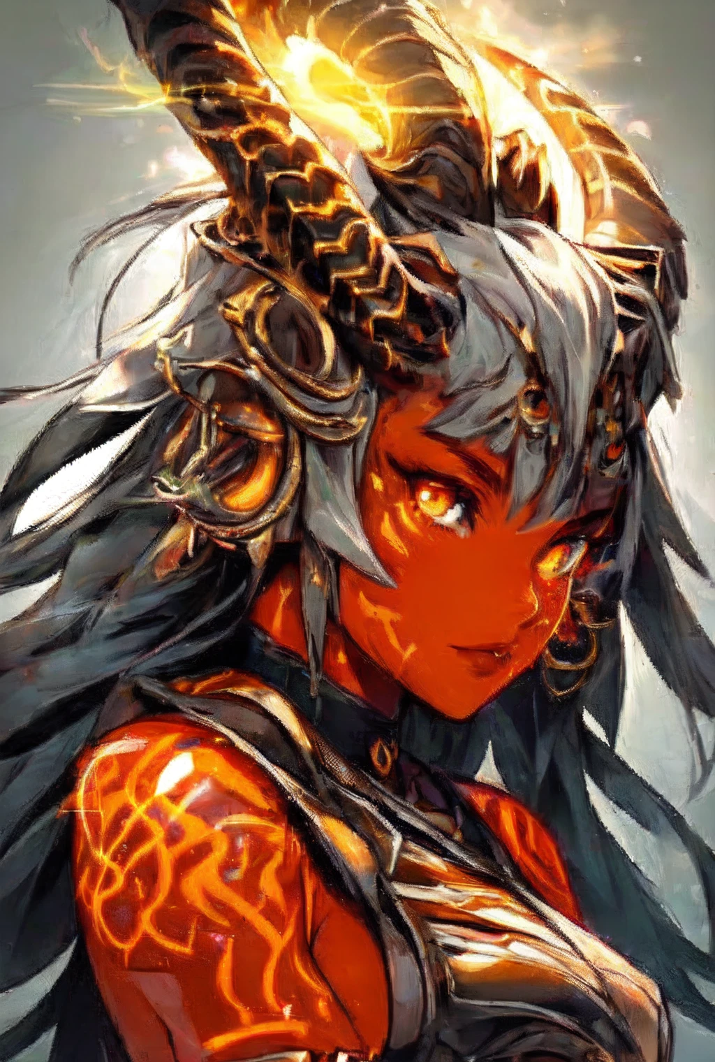 girl, orange skin, horns, glowing tattoo <lora:tifling:0.9>