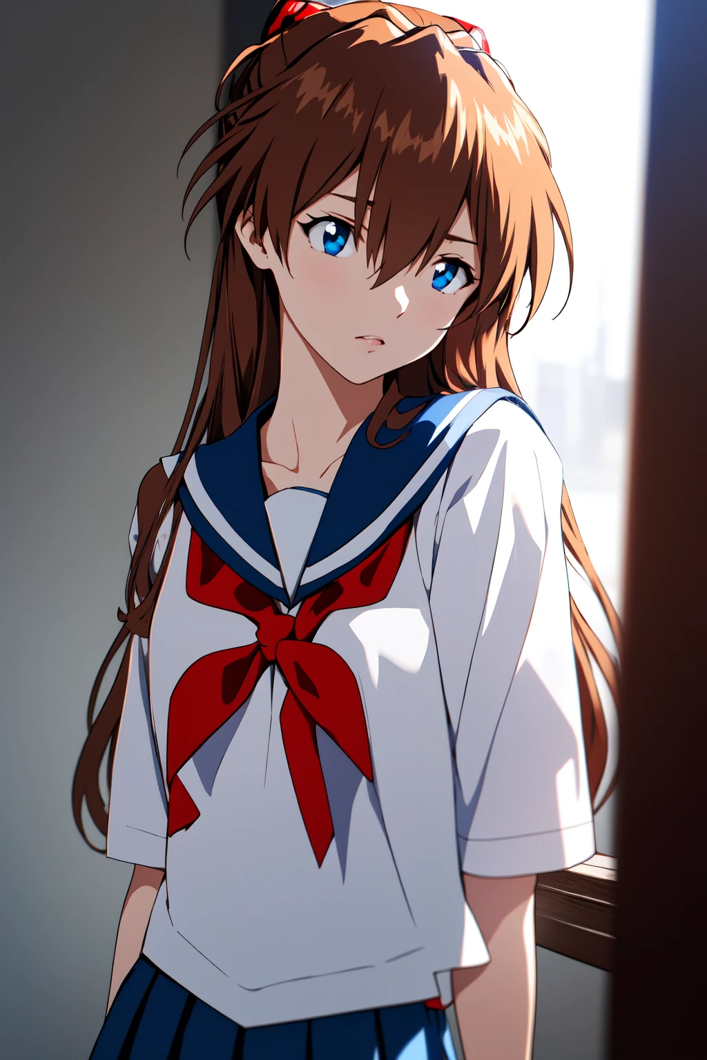 (RAW photo, best quality), 1girl,  natural lighting <lora:asuka_v1_2:0.9> ppasuka, school uniform, sailor shirt,