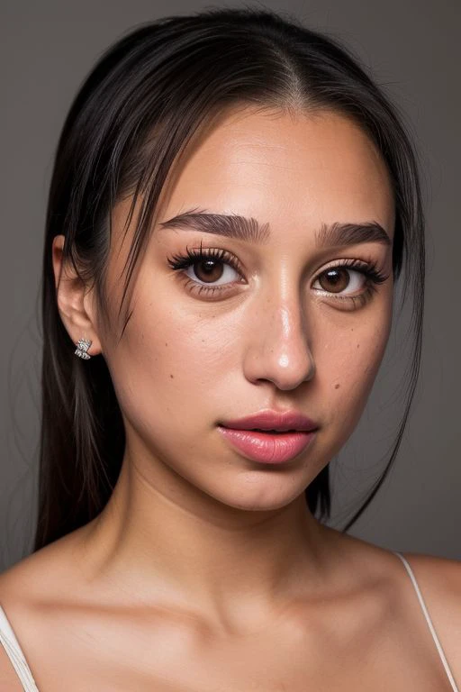 DEN_ambergianna,
(headshot:1.2) portrait on a (plain grey background:1.2), (headshot:1.2), (face focus:1.1), windswept chaotic hair, soft lighting, low contrast, low saturation,
bokeh, f1.4, 40mm, photorealistic, raw, 8k, textured skin, skin pores, intricate details <lora:epi_noiseoffset2:1>, epiCRealism