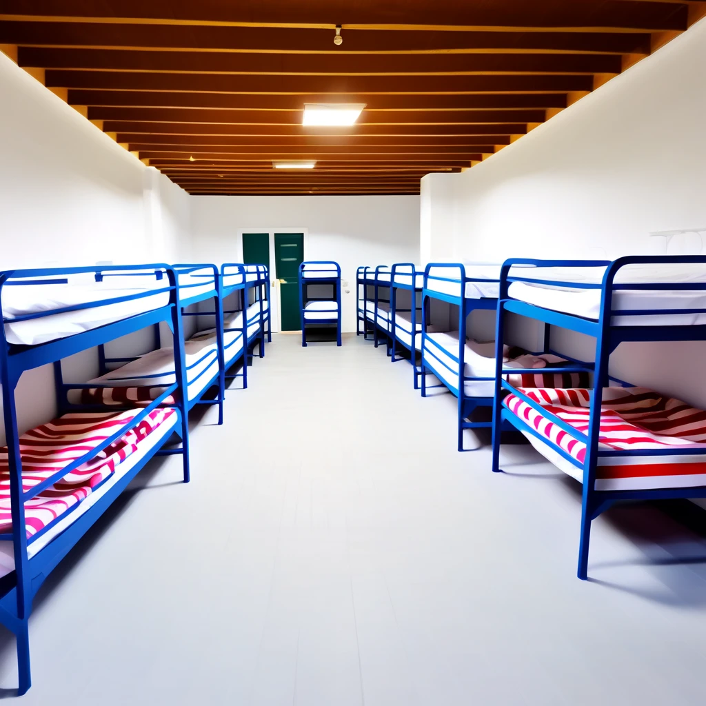 Dormitory beds background, bedframe pov