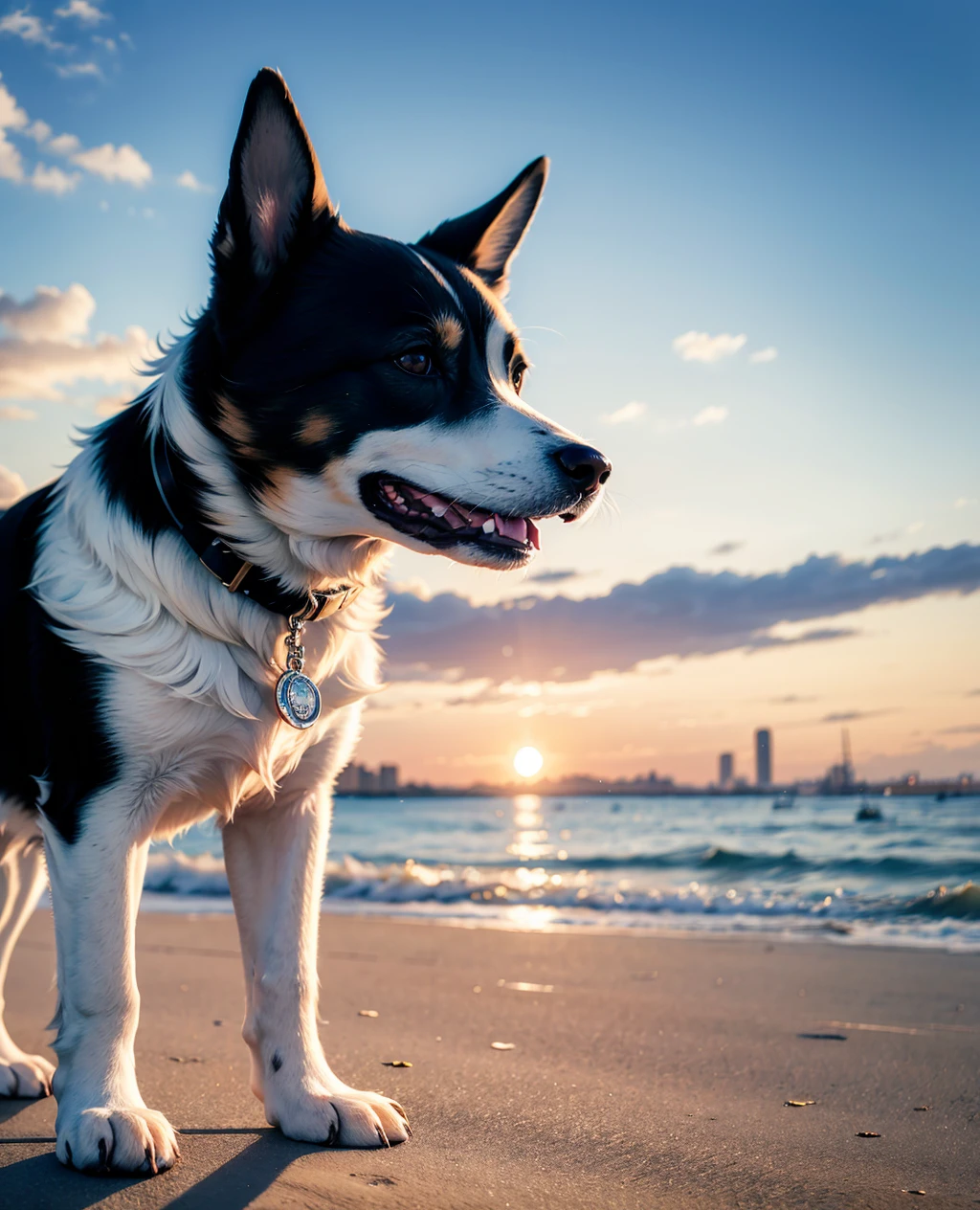 a dog is playing at beach beside the harbor,
masterpiece,best quality,
BREAK masterpiece,best quality,