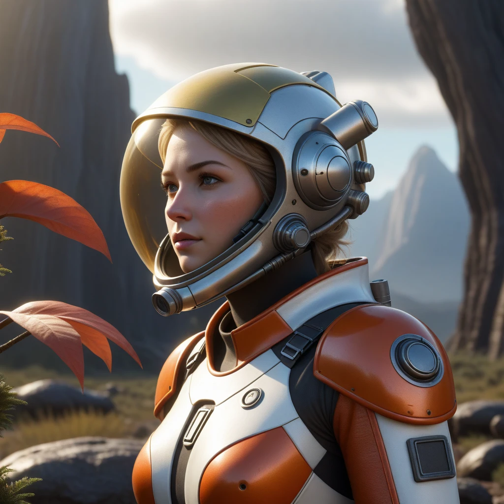 Masterpiece, highest quality, rear angle, Highly detailed photo of a (female space soldier wearing orange and white space suit, helmet, with tinted face shield, rebreather, accentuated booty), athletic body, big ass, [wide hips], (investigating a strange glowing alien artifact), on alien exoplanet, (mountains:1.1), (exotic rain forest), lush vibrant foliage, (two moons in the sky:0.8), (hyperdetailed, intricately detailed), background by Jessica Rossier, (sci-fi), during the day, (lens flare:0.5), (bloom:0.6), particle effects, (cinematic lighting:1.1), sharp shadows, ambient light, [bioluminescente], raytracing, photographed on a Fujifilm X-S10 Mirrorless Camera, 25mm F2.8 ultra-wide-angle lens, sharp focus, Cinestill 800T, still frame from Gravity 2013, 8k, HDR, from behind
(3D_Anamorphic_cinematic_photorealistic_Fallout_Style: 1.6)  Karl Kopinski.5):0.7]: 0.4]: 0.2], BREAK raw, empathic  still, (dutch angle style:1.4), cinematic, raw, analog, film grain, cinemascope
(3D_Anamorphic_cinematic_photorealistic_Fallout_Style: 1.6)  Karl Kopinski 