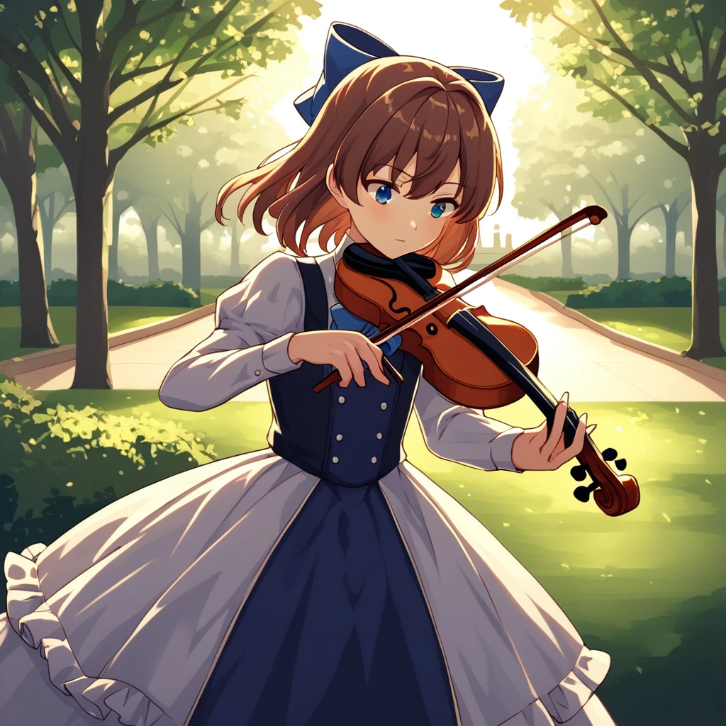 (holding_violin, holding_bow_(music)):1.4, source_furry, rating_explicit, sorce_anime, score_8_up,  cowboy shot,  secnary, spotlight, park <lora:holding_violin_holding_bow_music:0.8>, playing violin, playing instrument,