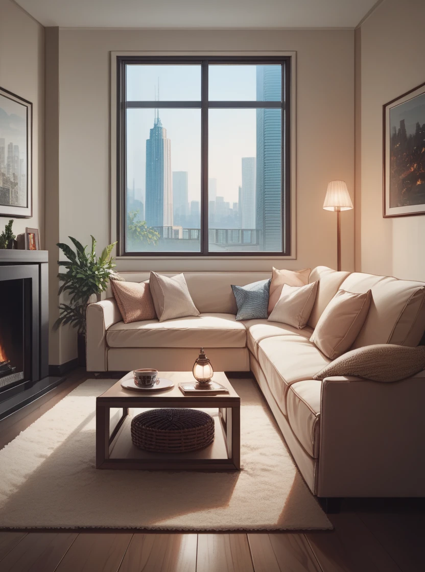 score_9, score_8_up, score_7_up, score_6_up, score_5_up, score_4_up, hud_lr_mdrn, living room, indoors, window, couch, plant, <lora:modern_lr-000008:1>, window, cityscape, table, lamp,