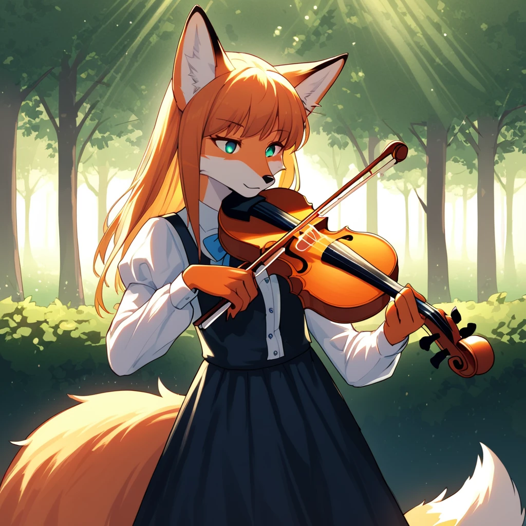 (((holding_violin, holding_bow(music)))), violin, playing instrument, source_furry, rating_explicit, sorce_anime, score_8_up, furry female, fox girl, fox tail,  cowboy shot,  <lora:holding_violin_holding_bow_music:0.8> secnary, spotlight, park,holding_instrument