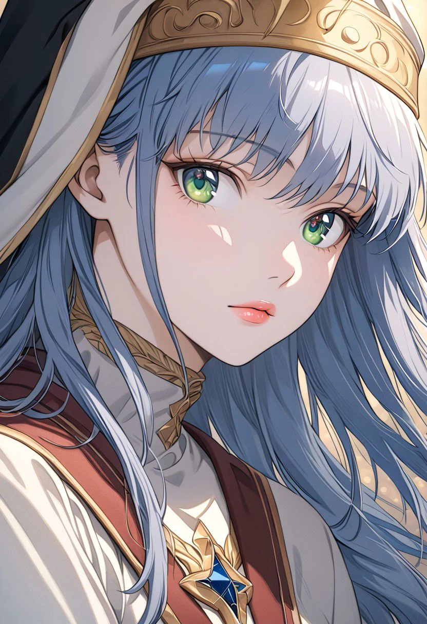 1girl, Index, (/A Certain Magical Index)/,(ultra HD quality details), blue hair, green eyes, long hair, 
official_costume, long sleeves, nun, robe, white robe, wide sleeves,
NijiEX style, fine art, intricate, black hair, Big eyes, perfecteyes, steel blue eyes, lighting from behind, bokeh, f1.4, 40mm, photorealistic, raw, 8k, textured skin, intricate details, penetrating gaze, delicate skin, fine details, circle lighting, high contrast:1.2), bokeh, f1.4, 40mm, photo-realistic, raw, 8k, intricate details, a highly detailed studio photograph, overflowing with intricate details, retouched by the masterful hand of David Bellemere, Nobuyoshi Araki, Alessio Albi, Luis Royo, Pinot Daeni, Josephine Wall, Jan Saudek, Hans Bellmer, Guido Argentini, Santiago Caruso, Stefan Gesell, Rebeca Saray, Jean-Baptiste Monge award-winning, dynamic, organic, wide lighting, double exposure, stunning, exquisite, detailed face, irresistible, majestic, attention-grabbing, magnificent, very stylish, beautiful, delightful, mesmerizing, very attractive, juicy, radiant, radiancegilded age, portrait,  hero, bard like, renaissance pose,  beautiful face, epic shot, sharp focus,   mucha, raphael, caravaggio, greg rutkowski, beeple, beksinski,  Rich, deep colors. Cell-shaded layered image. Beautiful face, perfect anatomy, perfect eyes, detailed eyes, golden ratio, award-winning, professional, highly detailed, centered, symmetry, painted, intricate,