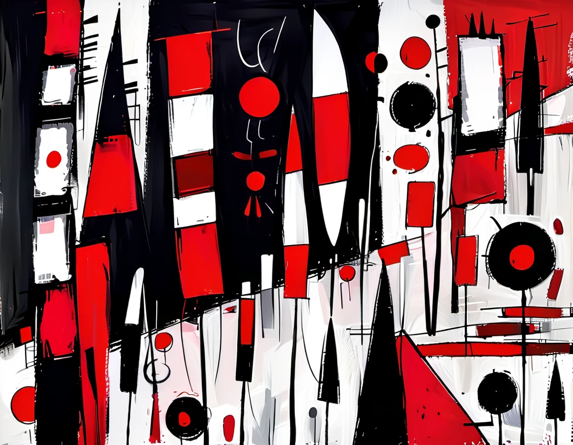 { festival | warfare | people }, red white and black, modern abstract style
