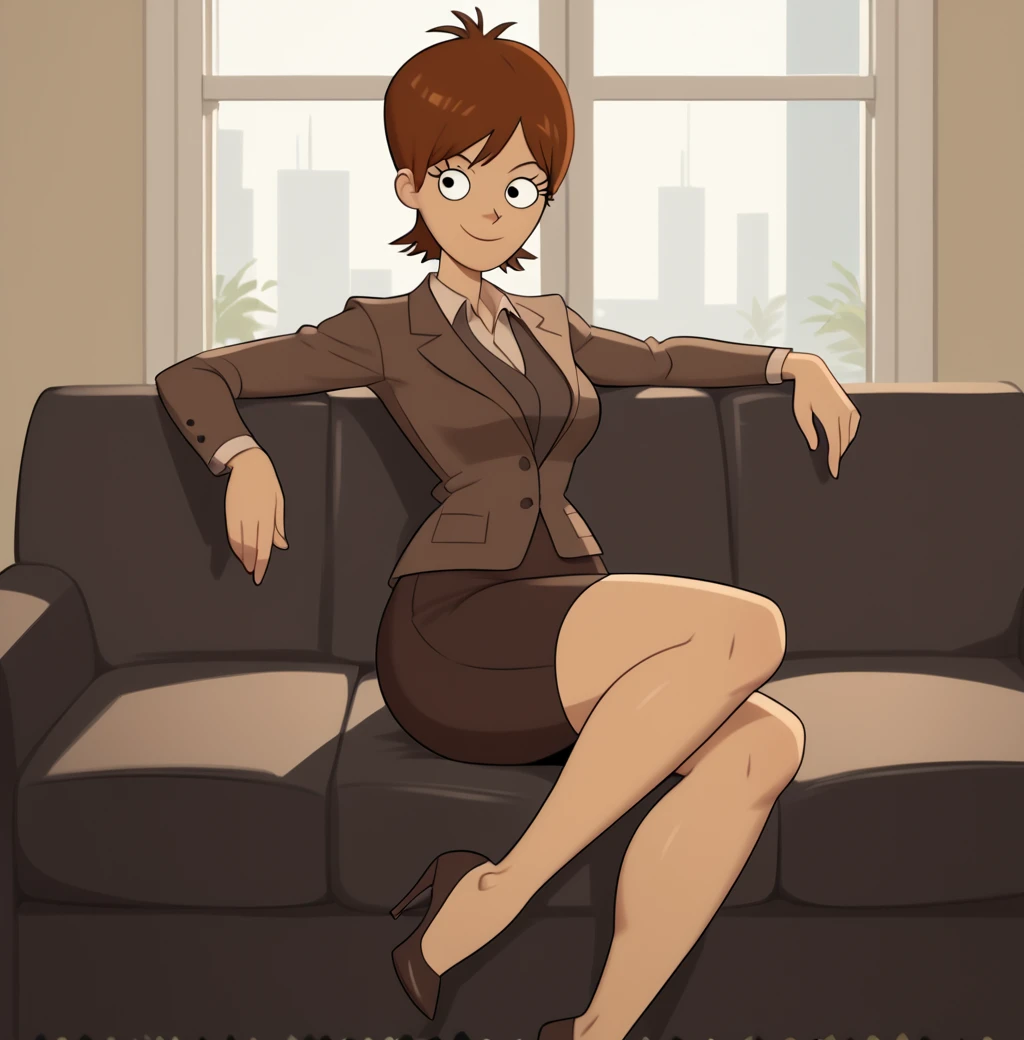 score_9, score_8_up, score_8,
 <lora:Macs_Mom_Fifif:1> 1girl, m4cm0m, brown hair, solo, short hair, jacket, formal, pencil skirt, high heels, sitting on couch, living room, window